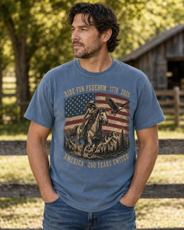 Ride For Freedom Shirt, USA 250 Years United Tee, Patriotic Western Horse Comfort Colors T-Shirt, 1776 Gift