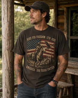 Ride For Freedom Shirt, USA 250 Years United Tee, Patriotic Western Horse Comfort Colors T-Shirt, 1776 Gift