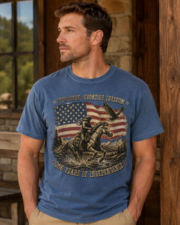 Frontier Freedom 1776 Shirt, USA 250 Years Independence Tee, Patriotic Western Horse Comfort Colors T-Shirt