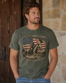 Frontier Freedom 1776 Shirt, USA 250 Years Independence Tee, Patriotic Western Horse Comfort Colors T-Shirt