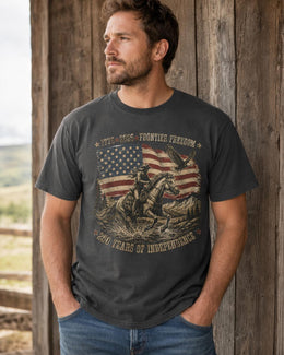 Frontier Freedom 1776 Shirt, USA 250 Years Independence Tee, Patriotic Western Horse Comfort Colors T-Shirt
