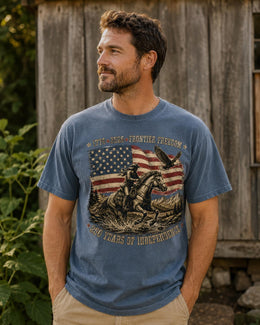 Frontier Freedom 1776 Shirt, USA 250 Years Independence Tee, Patriotic Western Horse Comfort Colors T-Shirt