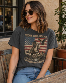 Freedom Ranch 1776 Shirt, Proud To Ride Tee, USA 250 Years Patriotic Western Horse Comfort Colors T-Shirt