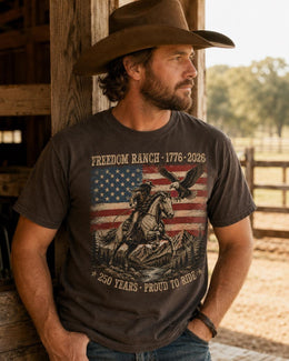 Freedom Ranch 1776 Shirt, Proud To Ride Tee, USA 250 Years Patriotic Western Horse Comfort Colors T-Shirt
