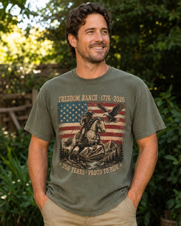 Freedom Ranch 1776 Shirt, Proud To Ride Tee, USA 250 Years Patriotic Western Horse Comfort Colors T-Shirt