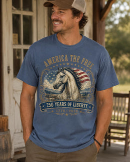 America The Free Horse Shirt, USA 250 Years Liberty Tee, Patriotic Western Comfort Colors T-Shirt, 1776 Gift
