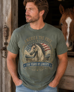 America The Free Horse Shirt, USA 250 Years Liberty Tee, Patriotic Western Comfort Colors T-Shirt, 1776 Gift