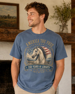 America The Free Horse Shirt, USA 250 Years Liberty Tee, Patriotic Western Comfort Colors T-Shirt, 1776 Gift