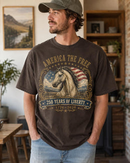America The Free Horse Shirt, USA 250 Years Liberty Tee, Patriotic Western Comfort Colors T-Shirt, 1776 Gift