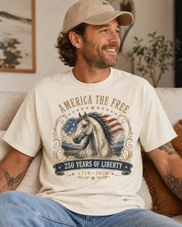 America The Free Horse Shirt, USA 250 Years Liberty Tee, Patriotic Western Comfort Colors T-Shirt, 1776 Gift