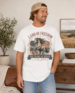 Land Of Freedom Horse Shirt, USA 250 Years Honor Tee, Patriotic Western Comfort Colors T-Shirt, 1776 Gift