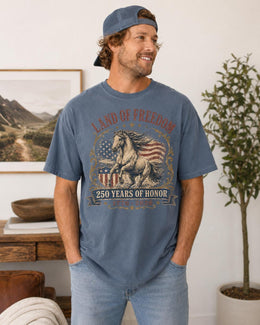 Land Of Freedom Horse Shirt, USA 250 Years Honor Tee, Patriotic Western Comfort Colors T-Shirt, 1776 Gift