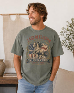 Land Of Freedom Horse Shirt, USA 250 Years Honor Tee, Patriotic Western Comfort Colors T-Shirt, 1776 Gift