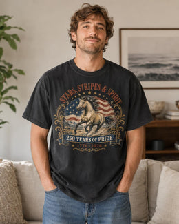 Stars Stripes Spirit Horse Shirt, USA 250 Years Pride Tee, Patriotic Western Comfort Colors Shirt, 1776 Gift