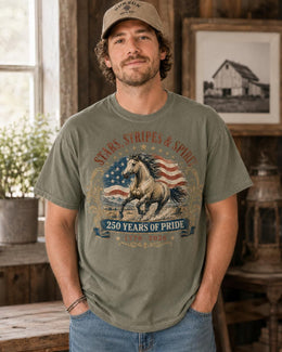 Stars Stripes Spirit Horse Shirt, USA 250 Years Pride Tee, Patriotic Western Comfort Colors Shirt, 1776 Gift