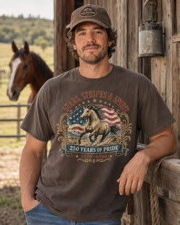 Stars Stripes Spirit Horse Shirt, USA 250 Years Pride Tee, Patriotic Western Comfort Colors Shirt, 1776 Gift