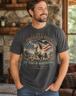 American Pride Horse Shirt, USA 250 Years Independence Tee, Patriotic Western Comfort Colors T-Shirt, 1776 Gift