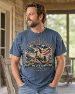 American Pride Horse Shirt, USA 250 Years Independence Tee, Patriotic Western Comfort Colors T-Shirt, 1776 Gift