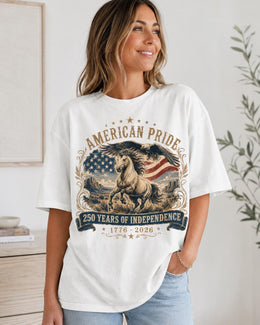 American Pride Horse Shirt, USA 250 Years Independence Tee, Patriotic Western Comfort Colors T-Shirt, 1776 Gift