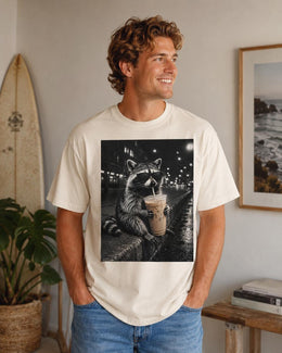 Raccoon Iced Coffee Shirt, Funny Coffee Lover Tee, Trash Panda Comfort Colors T-Shirt, Sarcastic Animal Gift