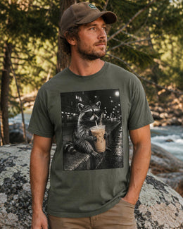 Raccoon Iced Coffee Shirt, Funny Coffee Lover Tee, Trash Panda Comfort Colors T-Shirt, Sarcastic Animal Gift