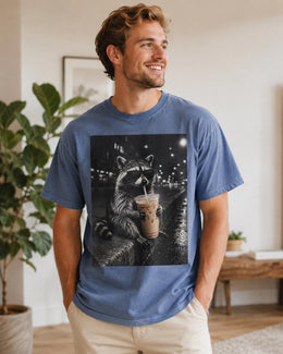 Raccoon Iced Coffee Shirt, Funny Coffee Lover Tee, Trash Panda Comfort Colors T-Shirt, Sarcastic Animal Gift