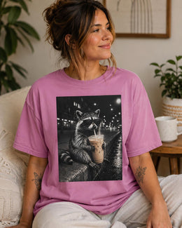 Raccoon Iced Coffee Shirt, Funny Coffee Lover Tee, Trash Panda Comfort Colors T-Shirt, Sarcastic Animal Gift