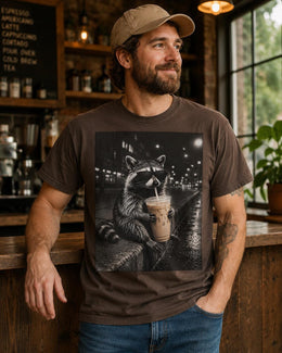 Raccoon Iced Coffee Shirt, Funny Coffee Lover Tee, Trash Panda Comfort Colors T-Shirt, Sarcastic Animal Gift