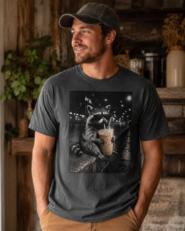 Raccoon Iced Coffee Shirt, Funny Coffee Lover Tee, Trash Panda Comfort Colors T-Shirt, Sarcastic Animal Gift