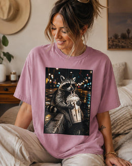 Raccoon Milkshake Shirt, Funny Trash Panda Tee, Coffee Frappuccino Comfort Colors T-Shirt, Cute Animal Gift
