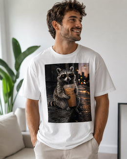 Raccoon Iced Coffee Shirt, Funny Trash Panda Tee, Coffee Lover Comfort Colors T-Shirt, Cute Animal Gift