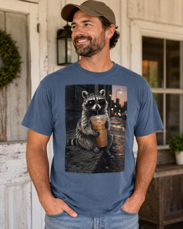 Raccoon Iced Coffee Shirt, Funny Trash Panda Tee, Coffee Lover Comfort Colors T-Shirt, Cute Animal Gift