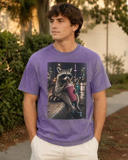 Raccoon Smoothie Shirt, Funny Trash Panda Tee, Cute Animal Comfort Colors T-Shirt, Berry Drink Lover Gift