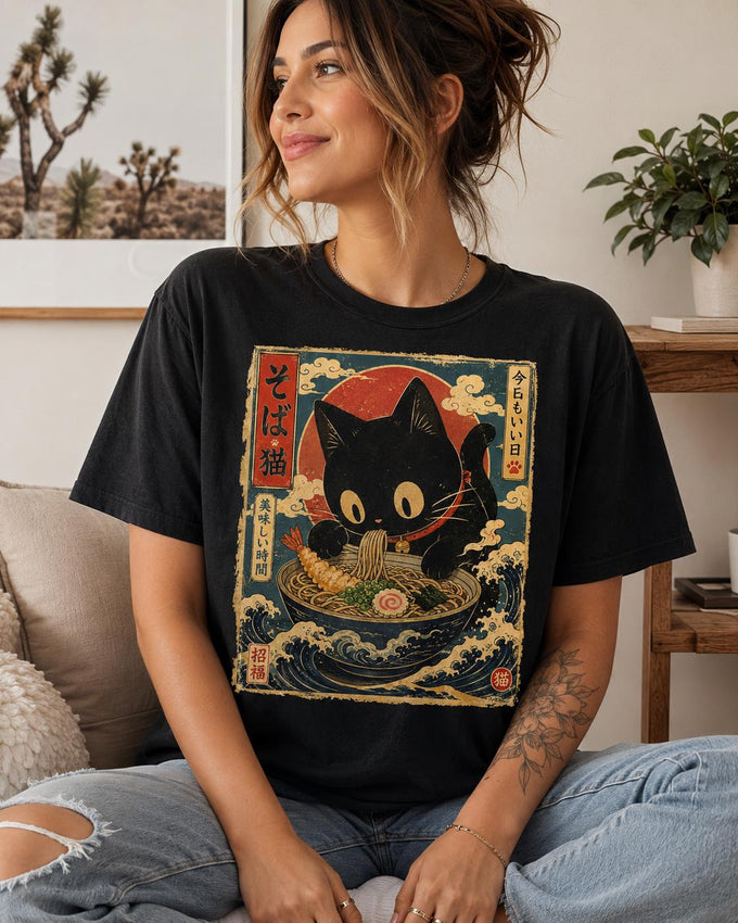 Black Cat Soba Noodle Shirt