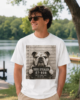 Sock Stealer Bulldog Shirt, Funny Dog Mugshot Tee, Cute Pet Comfort Colors T-Shirt, Bulldog Lover Gift
