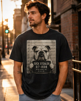 Sock Stealer Bulldog Shirt, Funny Dog Mugshot Tee, Cute Pet Comfort Colors T-Shirt, Bulldog Lover Gift