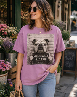 Sock Stealer Bulldog Shirt, Funny Dog Mugshot Tee, Cute Pet Comfort Colors T-Shirt, Bulldog Lover Gift