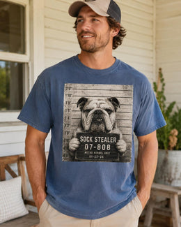 Sock Stealer Bulldog Shirt, Funny Dog Mugshot Tee, Cute Pet Comfort Colors T-Shirt, Bulldog Lover Gift