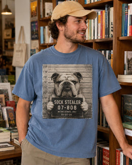 Sock Stealer Bulldog Shirt, Funny Dog Mugshot Tee, Cute Pet Comfort Colors T-Shirt, Bulldog Lover Gift