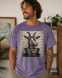 Tin Can Gang Goat Shirt, Funny Goat Mugshot Tee, Cute Farm Animal Comfort Colors T-Shirt, Goat Lover Gift