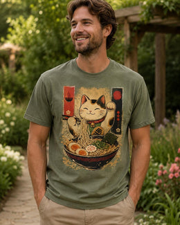 Lucky Cat Ramen Shirt, Maneki Neko Noodle Tee, Japanese Foodie Comfort Colors T-Shirt, Cute Cat Lover Gift