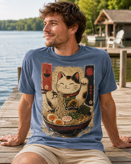 Lucky Cat Ramen Shirt, Maneki Neko Noodle Tee, Japanese Foodie Comfort Colors T-Shirt, Cute Cat Lover Gift