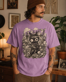 Spooky Cat Samurai Shirt, Halloween Ninja Cat Tee, Creepy Cute Comfort Colors T-Shirt, Anime Cat Lover Gift