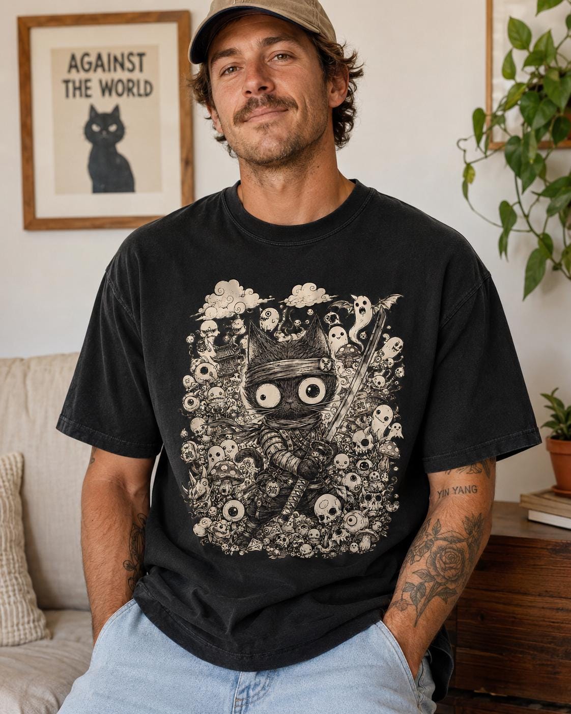 Spooky Cat Samurai Shirt