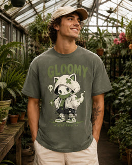 Gloomy Skeleton Cat Shirt, Creepy Cute Anime Hoodie Tee, Goth Comfort Colors T-Shirt, Spooky Cat Lover Gift