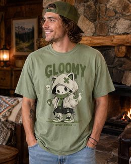 Gloomy Skeleton Cat Shirt, Creepy Cute Anime Hoodie Tee, Goth Comfort Colors T-Shirt, Spooky Cat Lover Gift