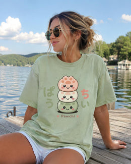 Pawchi Mochi Shirt, Cute Kawaii Paw Dessert Tee, Japanese Comfort Colors T-Shirt, Cat Dog Lover Gift