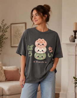 Pawchi Mochi Shirt, Cute Kawaii Paw Dessert Tee, Japanese Comfort Colors T-Shirt, Cat Dog Lover Gift