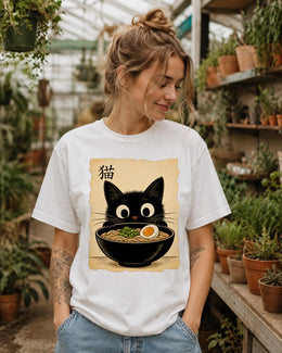 Ramen Cat Shirt, Cute Black Cat Noodle Tee, Japanese Food Comfort Colors T-Shirt, Kawaii Cat Lover Gift