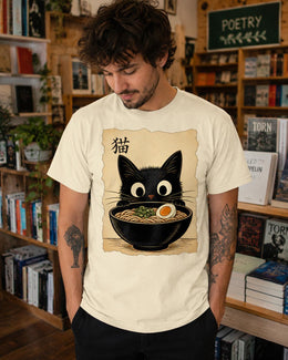 Ramen Cat Shirt, Cute Black Cat Noodle Tee, Japanese Food Comfort Colors T-Shirt, Kawaii Cat Lover Gift